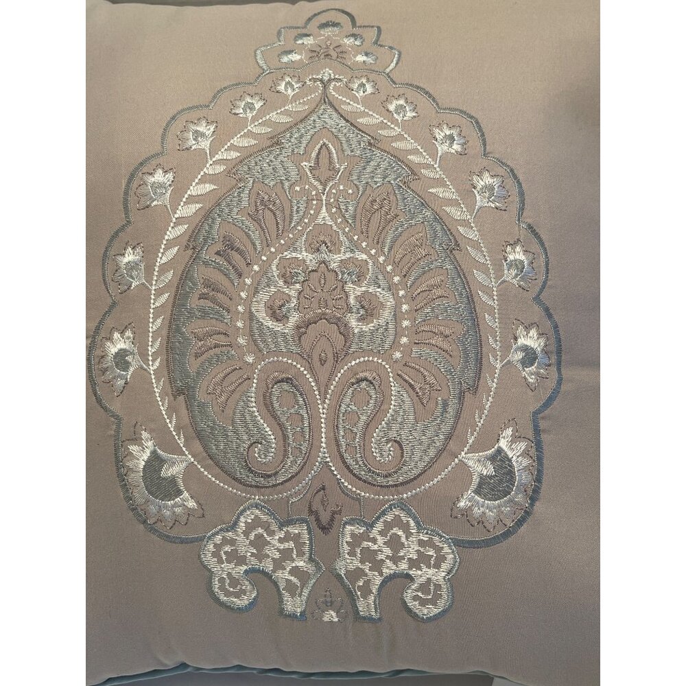 Designer Throw Pillow Embroidered India Square Exotic Beige Taupe Cushion 18x18 - Picture 2 of 8